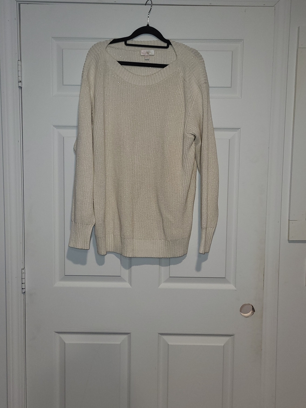 Belle by Kim Gravel Ivory Scoop Neck Ribbed Knit Sweater